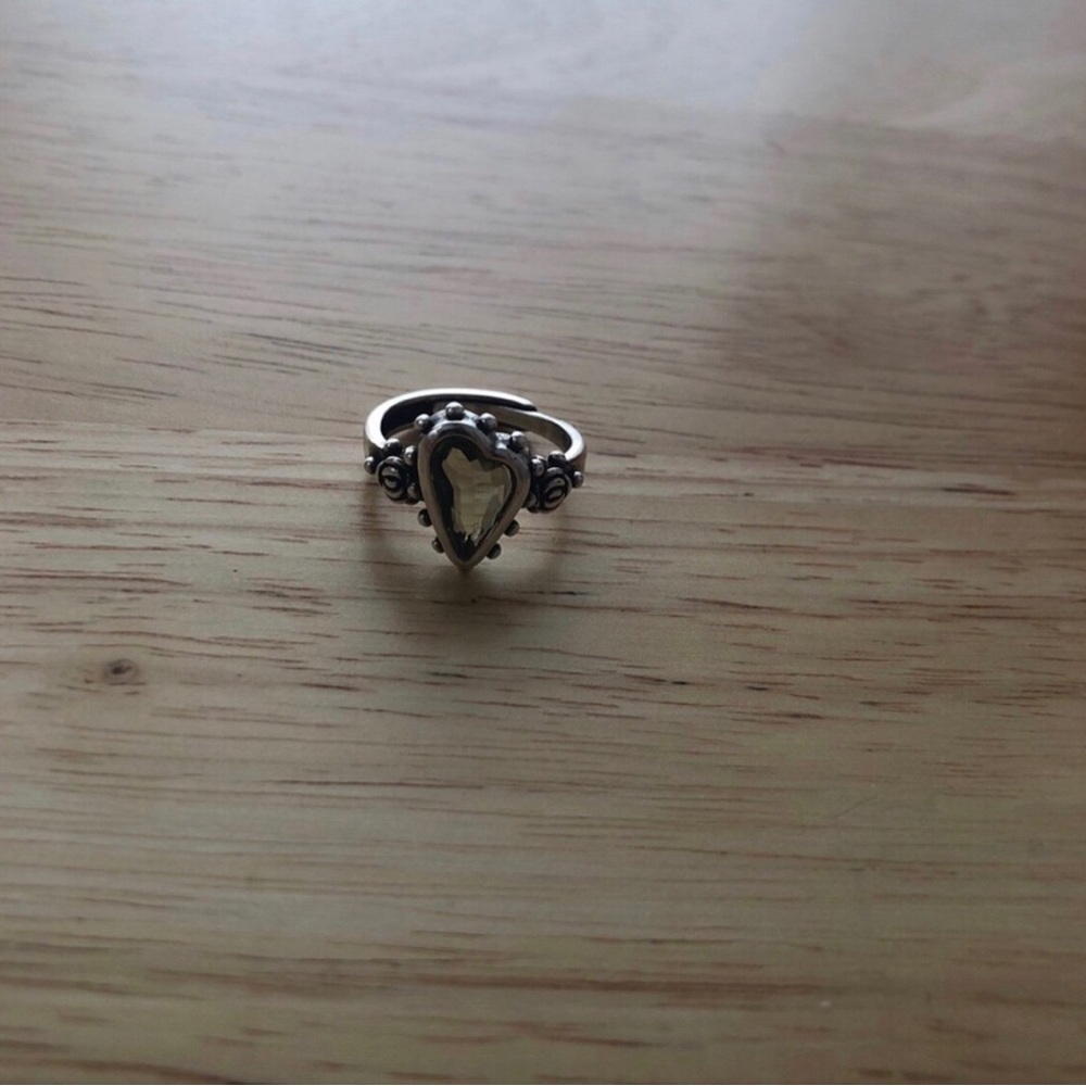 Vintage Sterling Silver Heart Roses Adjustable Ring with Green Stone Multi-size